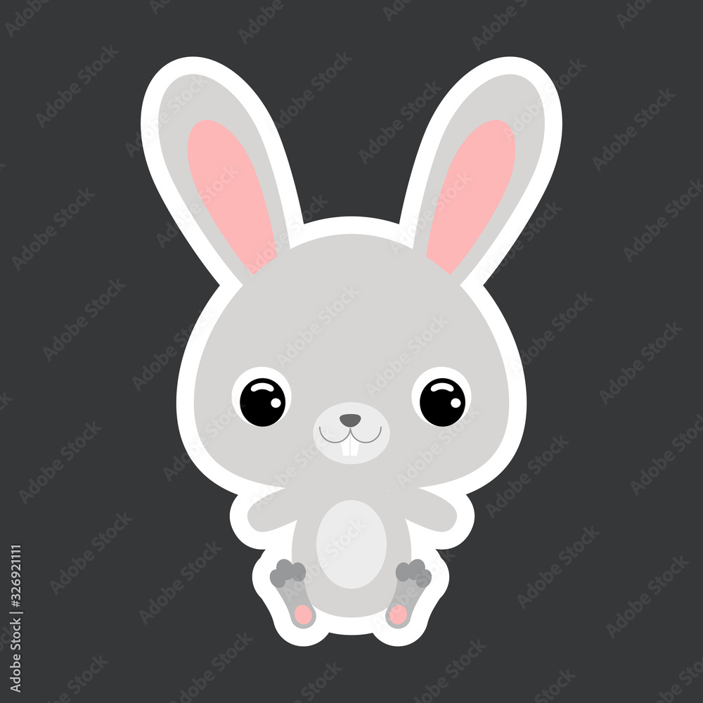 Children's sticker of cute little sitting hare. Forest animal. Flat vector stock illustration Children's sticker of cute little sitting hare. Forest animal. Flat vector stock illustration