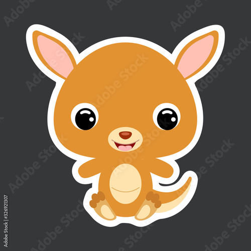 Children s sticker of cute little sitting kangaroo. Wild animal. Flat vector stock illustration