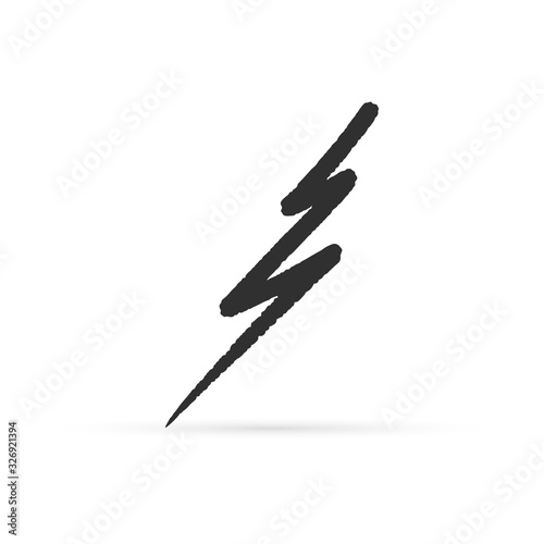 Doodle lightning vector icon. Thunder charging power for electricity energy and batteries. Kids hand drawing thunderstorm. Sketch vector stock illustration