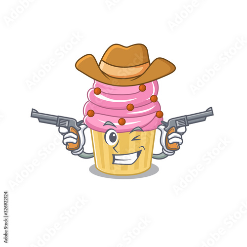 Strawberry cupcake Cowboy cartoon concept having guns