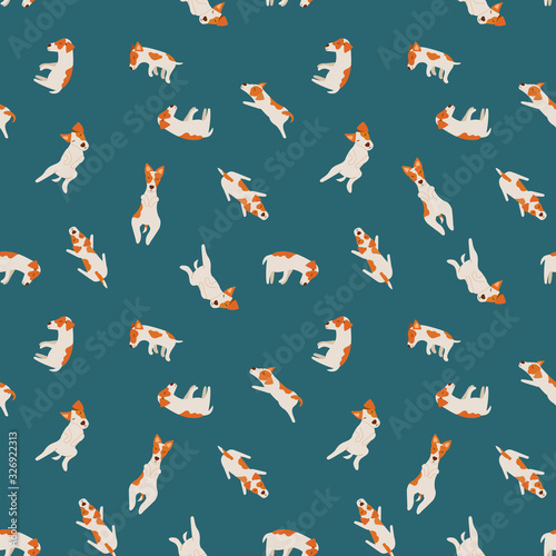 Сute jack russell terriers. Pattern with sleeping dogs in different poses