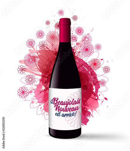 bottle-realistic-wine-red-flowers