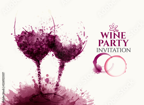 Templates with wine design. Illustration of wine glasses with drops. wine stains