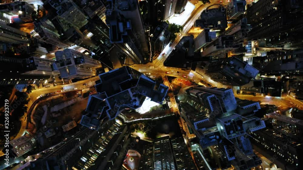 Zenital view of the high buildings and streets, at night, Hong Kong Zenital view of the high buildings and streets, at night, Hong Kong