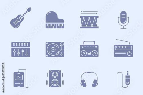 Music Icons set - Vector silhouettes of sound equipment for the site or interface