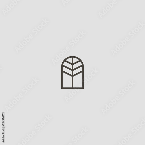 black and white simple vector geometric line art iconic sign of tree branches or windows in an arch-like frame