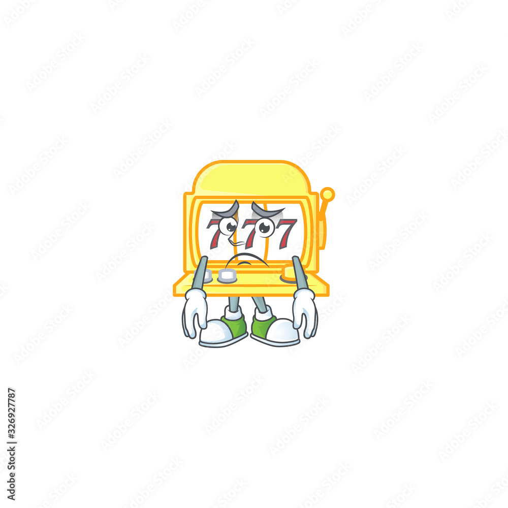 Cartoon character of a golden slot machine having an afraid face