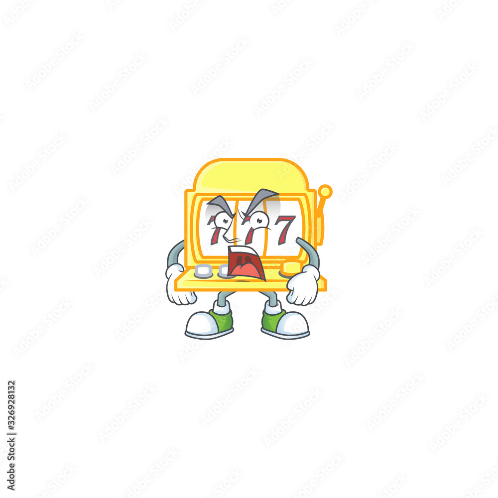 Golden slot machine cartoon character design with angry face