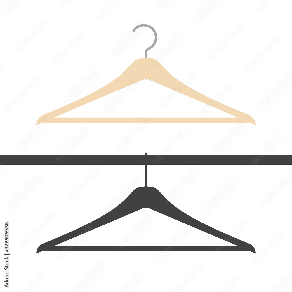 Flat style and silhouette wooden clothes hanger set. Vector illustration Flat style and silhouette wooden clothes hanger set. Vector illustration