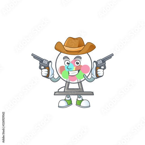 The brave of lottery machine ball Cowboy cartoon character holding guns