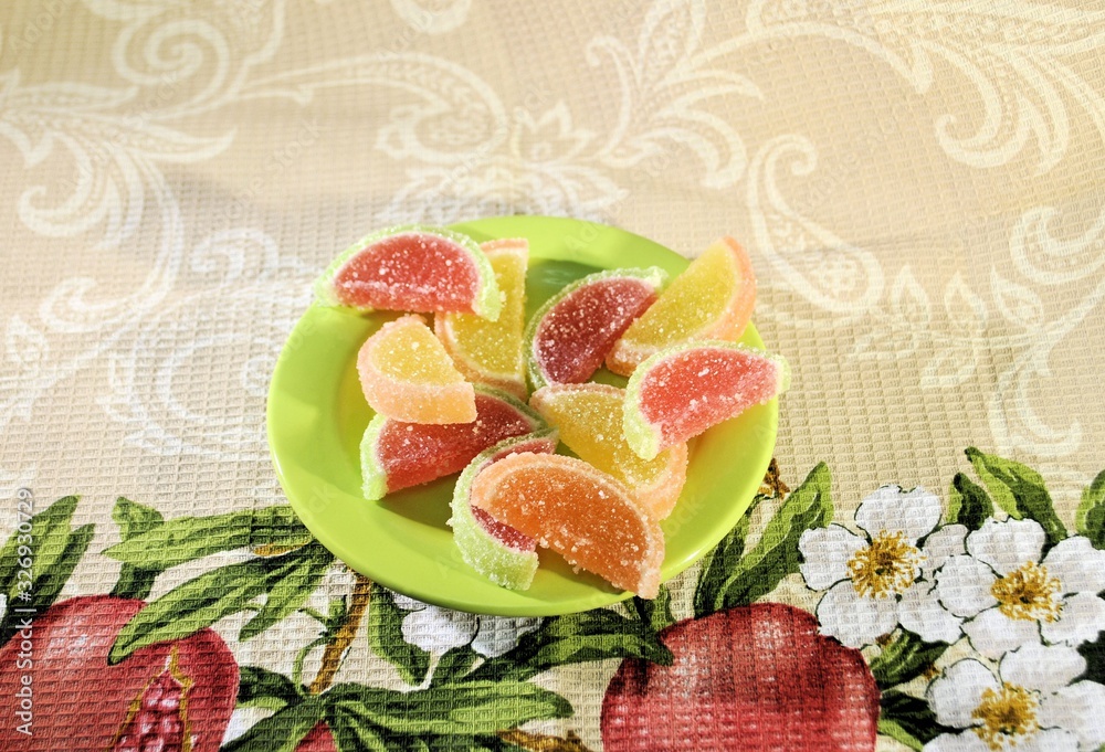 Fruits marmalade sweet dessert colored candied fruit jelly gourmet snack background Fruits marmalade sweet dessert colored candied fruit jelly gourmet snack background