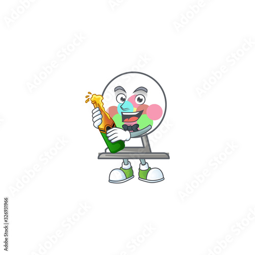 mascot cartoon design of lottery machine ball having a bottle of beer
