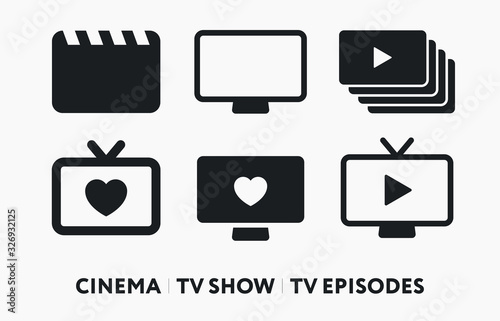 Cinema Film TV Show, Episodes, Series. Favorite Movie. Flat Vector Line Icon Set.