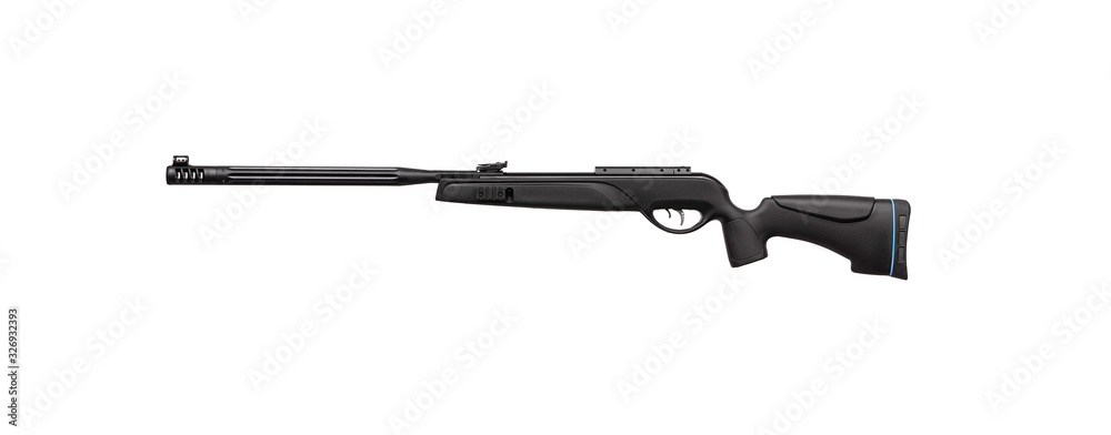Pneumatic rifle isolated on white background.  Modern air rifle on a white back. Sports weapon for accurate shooting.