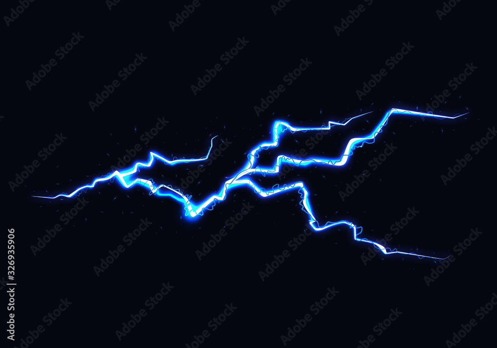 Vector Illustration of Abstract Blue Lightning on Black Background
