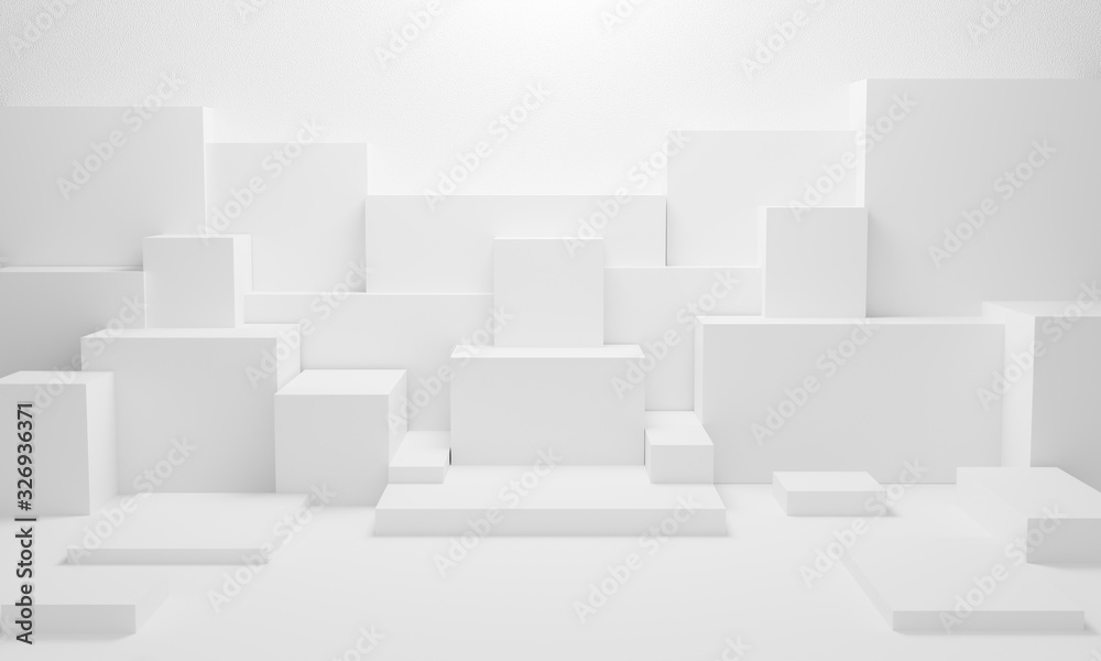 abstract white light on wall background texture with geometric shape. 3d render design for display product on website. Mockup with gray podium scene concept. Empty showcase for advertising and banner.