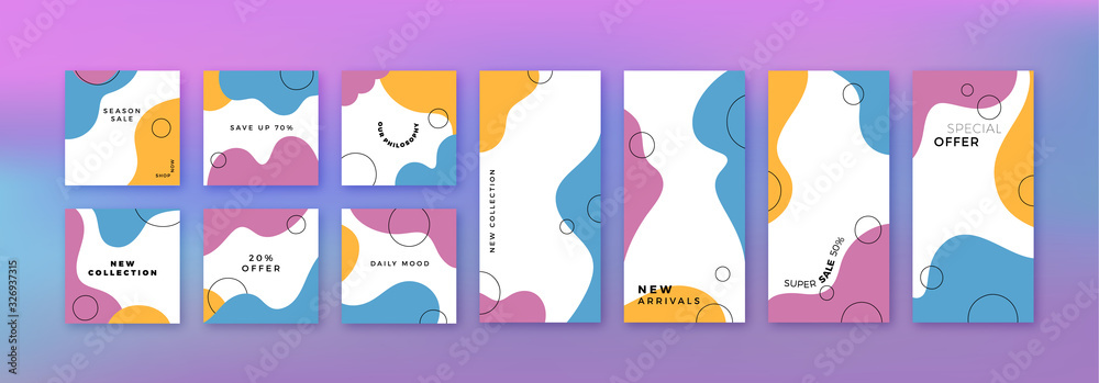 Vector Template Designs for Social Media. Abstract Modern Banners for Advertising in Stories and Posts
