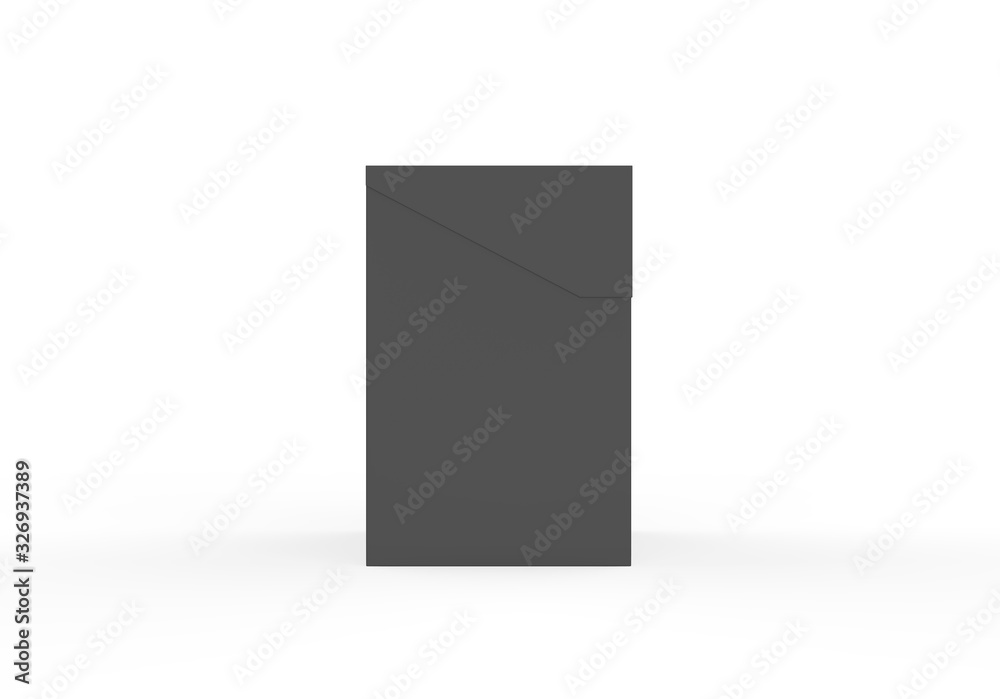 Black rectangular box on isolated white background, closed white tea box mockup, 3d illustration Black rectangular box on isolated white background, closed white tea box mockup, 3d illustration