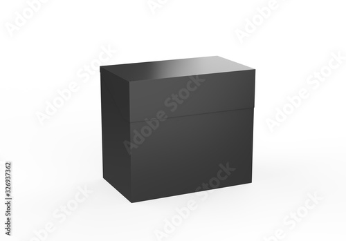 Black rectangular box on isolated white background, closed white tea box mockup, 3d illustration