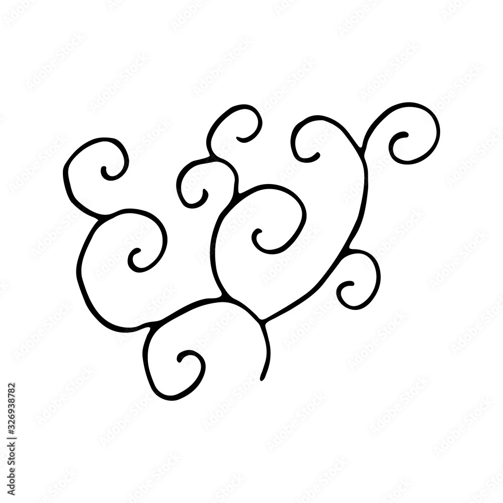 Angular decorative curl doodle. Hand drawn vector. Isolated on white background.