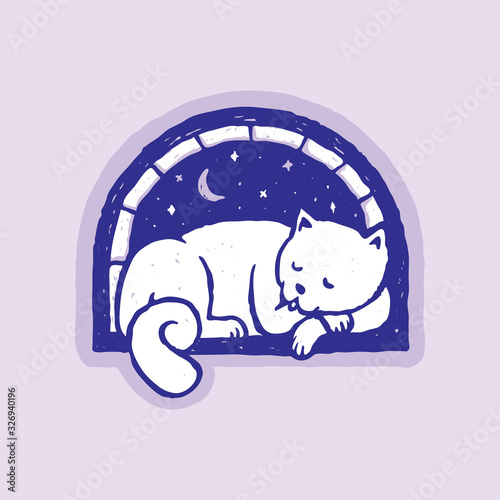 Cat sleep badge patch pin graphic illustration vector art t-shirt design