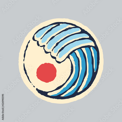 Summer wave beach badge patch pin graphic illustration vector art t-shirt design