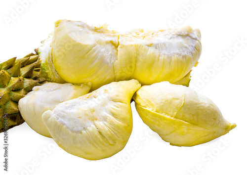 Durian and durian peels isolated from durian an isolated on white background