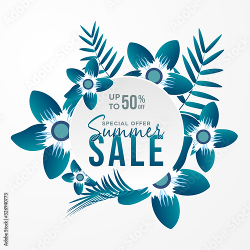 Summer sale banner template with beautiful lovely colorful flower for online shopping