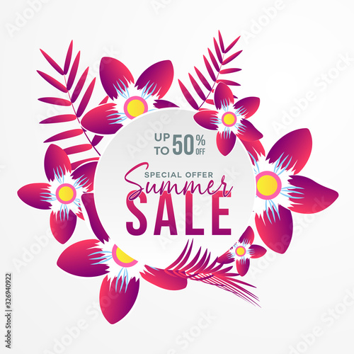 Summer sale banner template with beautiful lovely colorful flower for online shopping