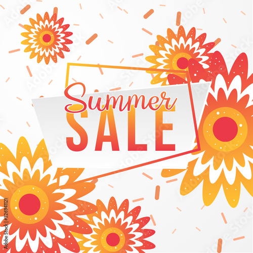 Summer sale banner template with beautiful lovely colorful flower for online shopping