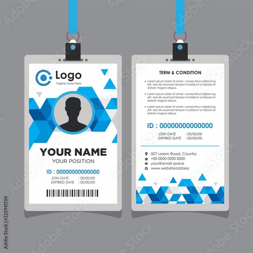 Abstract Triangle Geometric Blue Id Card Design, Professional Identity Card Template Vector for Employee and Others