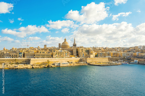 Aerial view of panorama Valletta city - capital of Malta country. Europe, Mediterranean sea