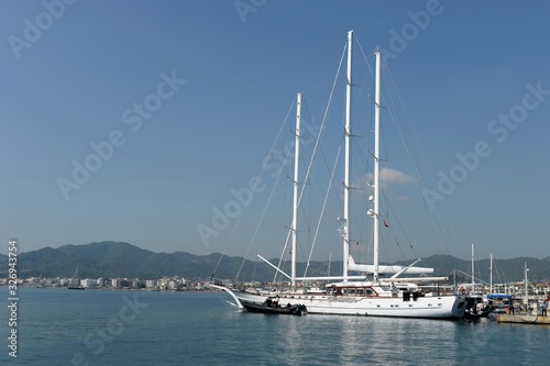 Turkish gulet ship at the pier of the Turkish city of Marmaris