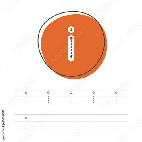 Learning to write a small letter. A practical sheet from a set of exercises for the development and education of children. Spelling a letter from the English alphabet. Vector illustration.