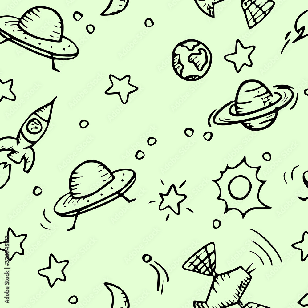Seamless pattern - space objects - hand drawn wallpaper design Seamless pattern - space objects - hand drawn wallpaper design