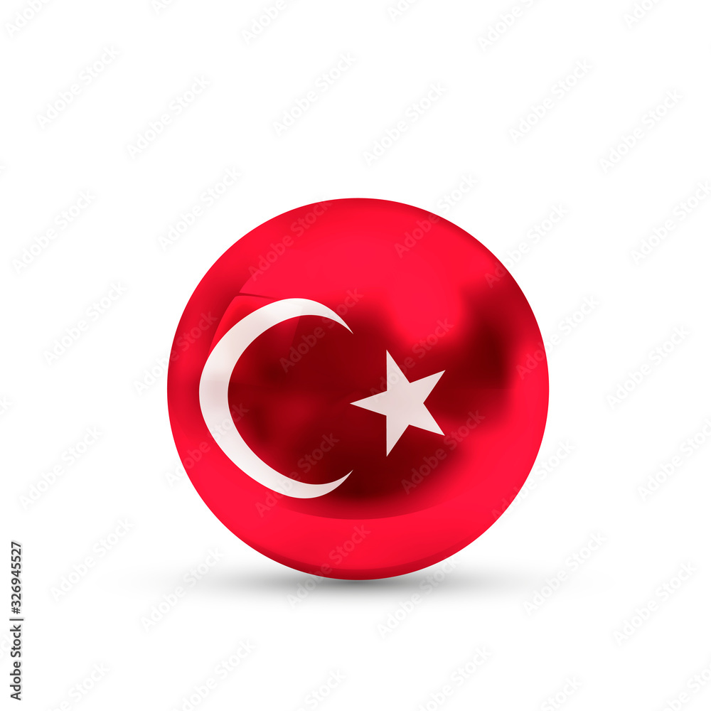 Turkey flag projected as a glossy sphere on a white background Turkey flag projected as a glossy sphere on a white background