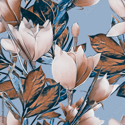Magnolia seamless pattern. Watercolor illustration.