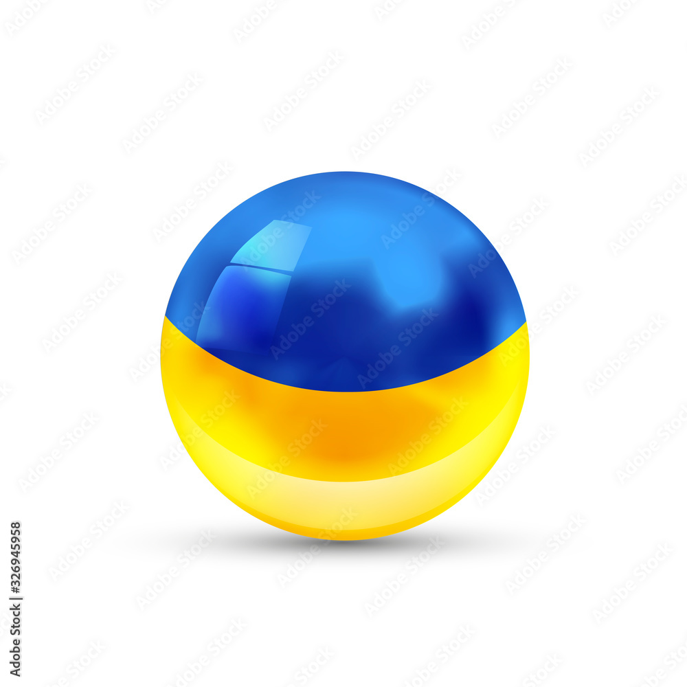 Ukraine flag projected as a glossy sphere on a white background