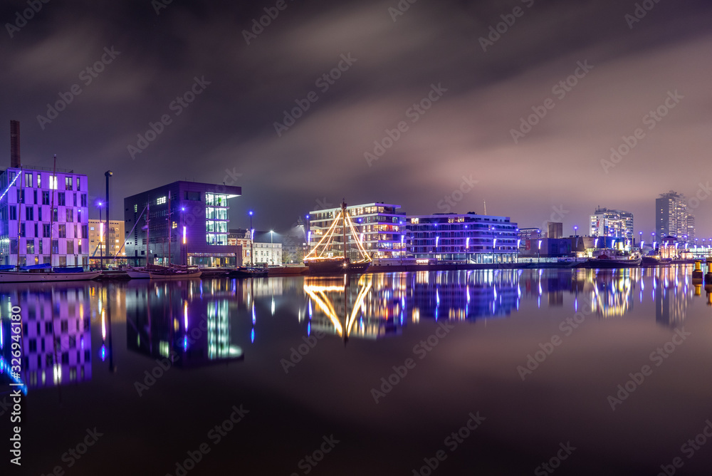 Fototapeta premium Architecture and nightscape of the city Bremerhafen in Germany