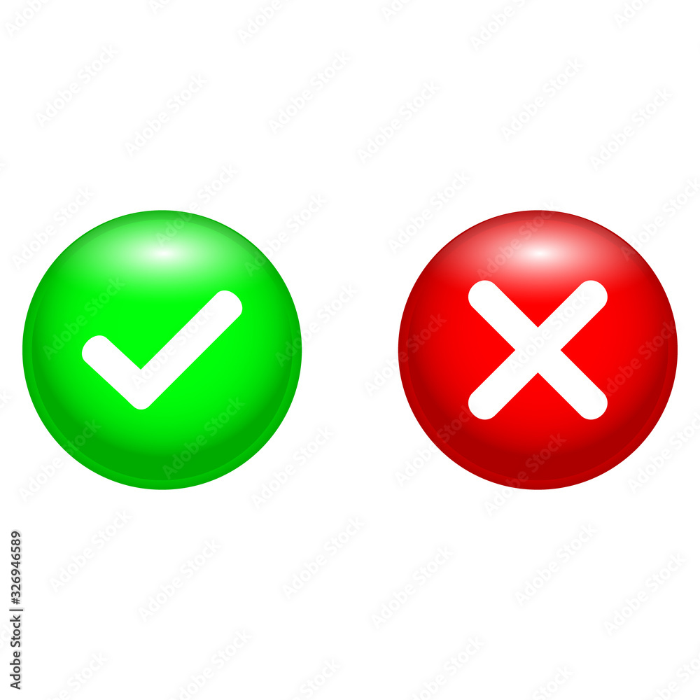 Green and red flat icons buttons isolated on white Green and red flat icons buttons isolated on white