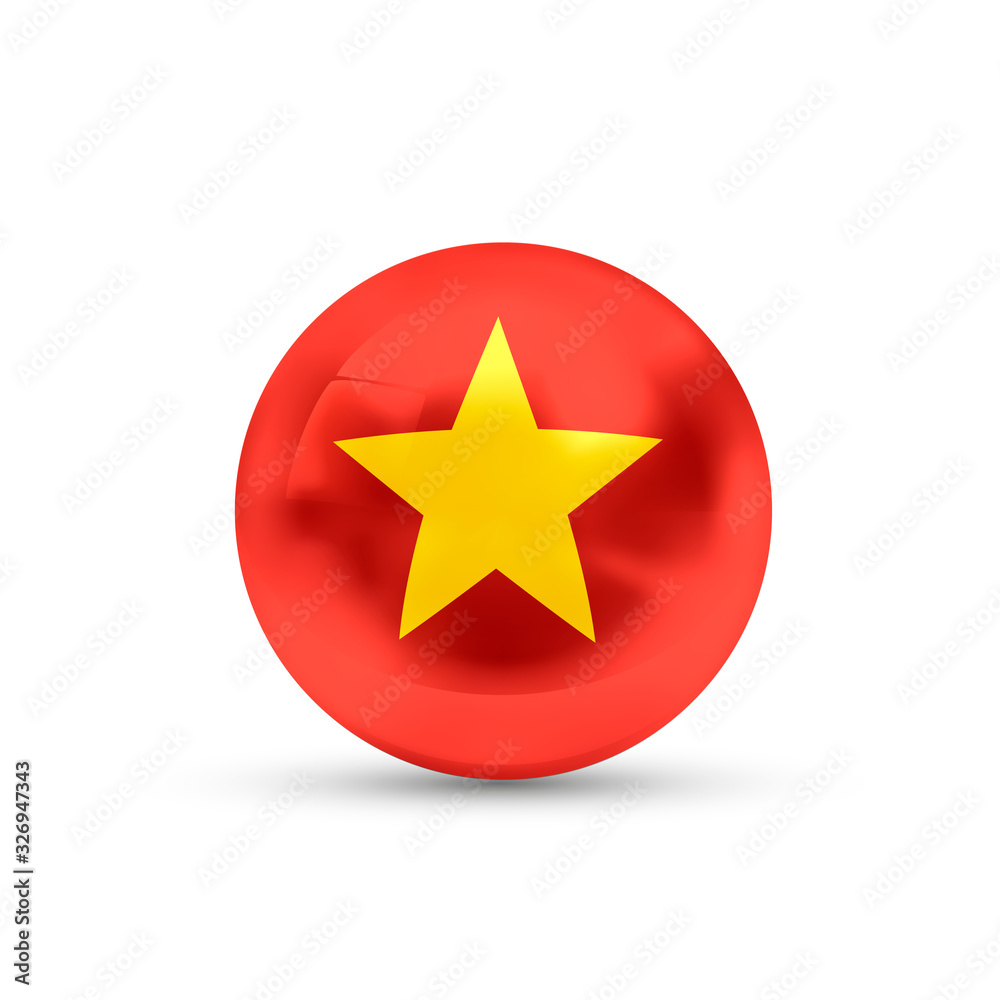 Vietnam flag projected as a glossy sphere on a white background Vietnam flag projected as a glossy sphere on a white background
