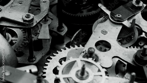 Old vintage watch mechanism working macro black and white 4K