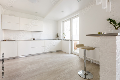 interior design of clean modern white kitchen