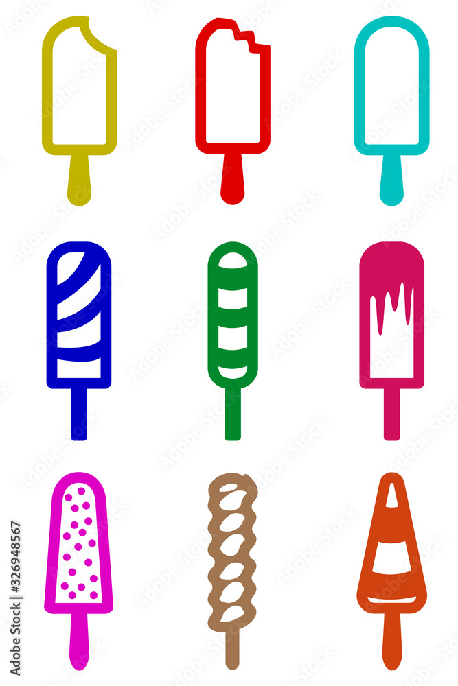 A set of nine images of ice cream. Creative art. Images for different restaurants and other establishments. A set of nine images of ice cream. Creative art. Images for different restaurants and other establishments.