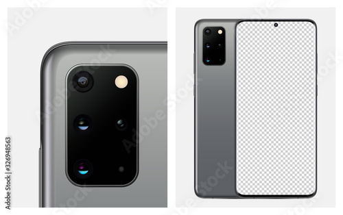 Mock-up smartphone Gray color. Back side smartphone with camera and blank screen smartphone for your design. Vector illustration EPS10