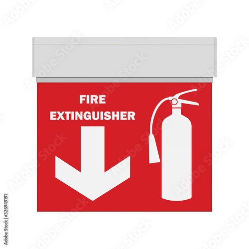 Emergency light for signage, realistic vector illustration. Red fire extinguisher sign. Design element