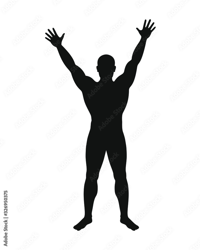 Man graphic icon. Male figure with hands up sign isolated on white background. Vector illustration Man graphic icon. Male figure with hands up sign isolated on white background. Vector illustration