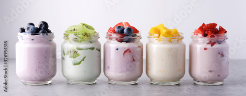 Tablou Canvas Variety of yogurts in glass jars