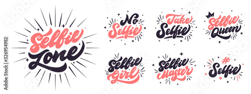 Youth slogans collection on white background. Selfie phrases set