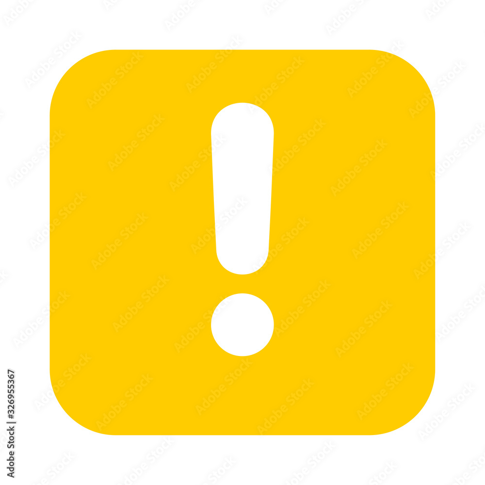 Flat square yellow exclamation point icon, button. Attention symbol isolated on a white background. EPS10 vector file Flat square yellow exclamation point icon, button. Attention symbol isolated on a white background. EPS10 vector file